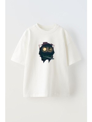 Nmg Tekstil Unisex Beyaz Oversize Pamuk Lol Karakteri Teemo Baskılı Örme T-Shirt