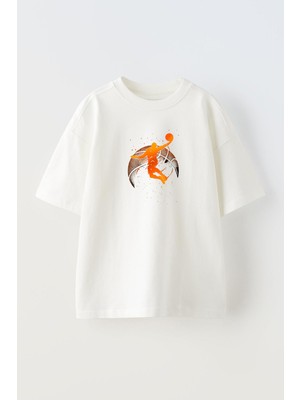 Nmg Tekstil Unisex Beyaz Oversize Pamuk Basketbol Top Smaç Baskılı Örme T-Shirt