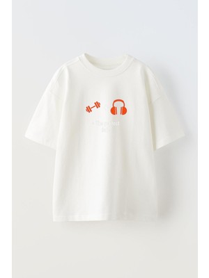 Nmg Tekstil Unisex Beyaz Oversize Pamuk Dumbell Kulaklık Body Baskılı Örme T-Shirt