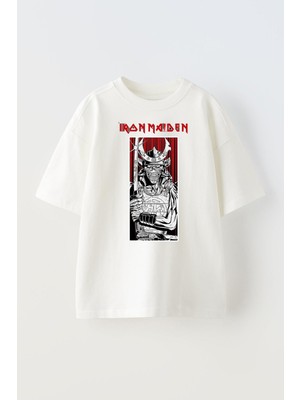 Nmg Tekstil Unisex Beyaz Oversize Pamuk Ironmaiden Baskılı Örme T-Shirt