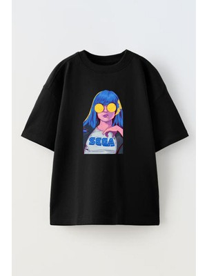 Nmg Tekstil Unisex Siyah Oversize Pamuk Sarı Yuvarlak Gözlüklü Baskılı Örme T-Shirt