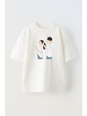 Nmg Tekstil Unisex Beyaz Oversize Pamuk Sevgili Saç Toplama Baskılı Örme T-Shirt