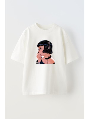 Nmg Tekstil Unisex Beyaz Oversize Pamuk Sound Off Kız Baskılı Örme T-Shirt