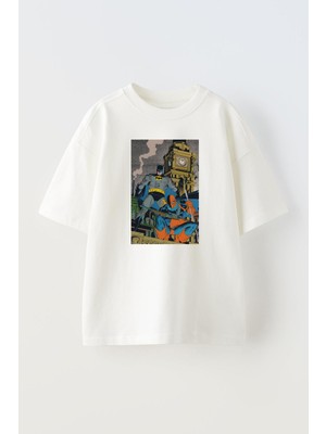 Nmg Tekstil Unisex Beyaz Oversize Pamuk Batman Spiderman Baskılı Örme T-Shirt