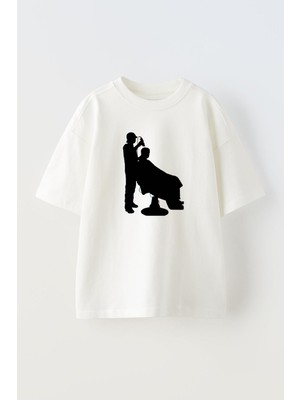 Nmg Tekstil Unisex Beyaz Oversize Pamuk Erkek Kuaför Baskılı Örme T-Shirt