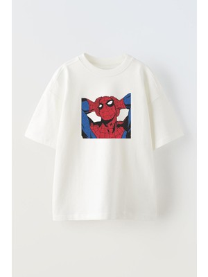 Nmg Tekstil Unisex Beyaz Oversize Pamuk Spiderman Dertli Baskılı Örme T-Shirt