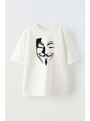 Nmg Tekstil Unisex Beyaz Oversize Pamuk Çığlık Silüet Baskılı Örme T-Shirt