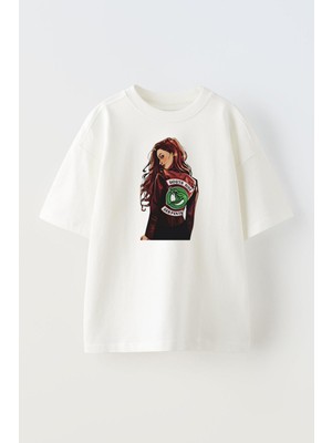 Nmg Tekstil Unisex Beyaz Oversize Pamuk South Side Kadın Baskılı Örme T-Shirt