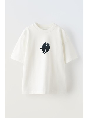 Nmg Tekstil Unisex Beyaz Oversize Pamuk Çifte Kumrular Baskılı Örme T-Shirt