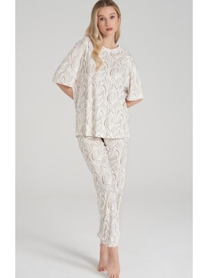 Pıjadore 1612 Kadın Bej Kısa Kol Pijama Takım