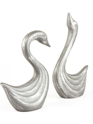 Evidea Deco White Swan 2'li Dekoratif Biblo - Beyaz