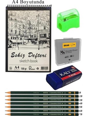 Artlantis A4 Eskiz Defteri Spralli 50 Yaprak Karakalem Çizim Seti Hamur Silgi Fatih Dereceli Kalem Hobi Tasarım Seti