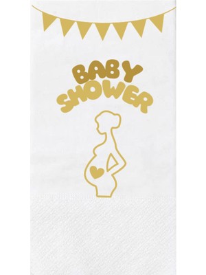 Angon Shop Kopya - 33X33  Gold Yaldız Varak Baby Shower Baskılı 16'lı Beyaz Renkli Kağıt Peçete