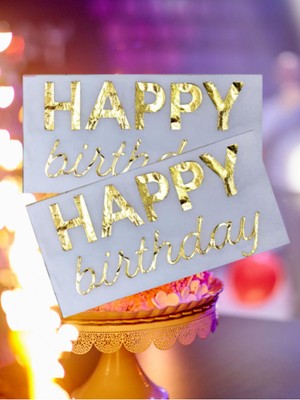 Angon Shop 33X33  Gold Yaldız Varak  Happy Birthday Baskılı 16'lı Beyaz Renkli Kağıt Peçete