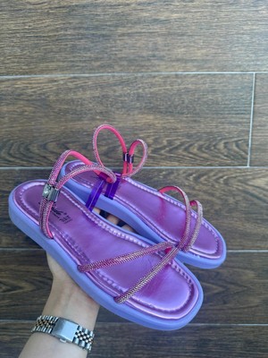 Kazax Nadda Lila Cilt Boncuk Işlemeli Sandalet