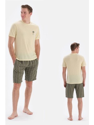 Eros ESE33012 Erkek Yuvarlak Yaka Kısa Kol Şortlu Pijama Takımı-Sarı