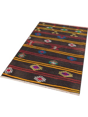 Grand Hedef Halı Turkuaz Sari Çiçekli El Dokuma Vintage Kilim