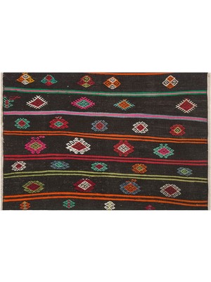 Grand Hedef Halı Gerçek El Dokuma Çizgili Çiçekli Vintage Kilim