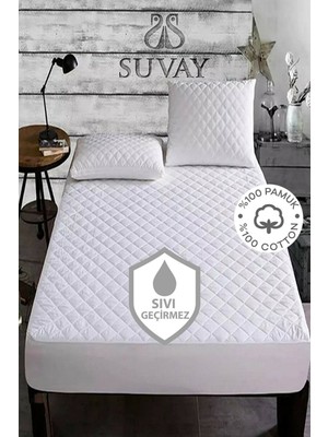 Suvay Kapitone Fitted Su Sıvı Geçirmez Alez Çarşaf 90 x 190 Tek Kişilik Kapitoneli Pamuklu Yatak Alezi