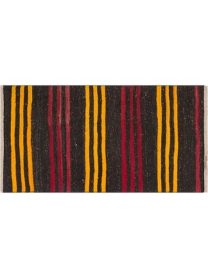 Grand Hedef Halı Gerçek El Dokuma Kırmızı Sarı Çizgili Vintage Kilim