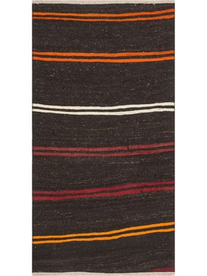 Grand Hedef Halı Anadolu El Dokuma Turnucu Mürdüm Renk Çizgili Vintage Kilim