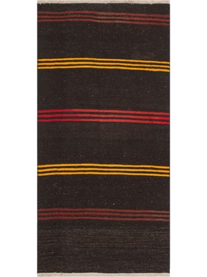 Grand Hedef Halı Anadolu El Dokuma Sarı Mürdüm Rengi Çizgili Vintage Kilim