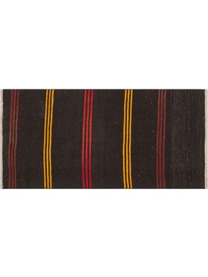 Grand Hedef Halı Anadolu El Dokuma Sarı Mürdüm Rengi Çizgili Vintage Kilim