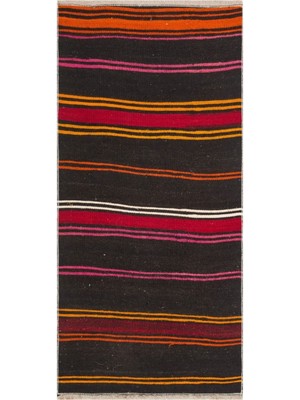 Grand Hedef Halı Gerçek El Dokuma Pembe Sarı Rengi Çizgili Vintage Kilim