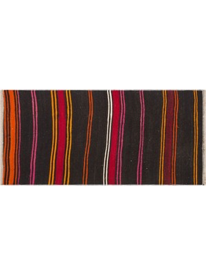 Grand Hedef Halı Gerçek El Dokuma Pembe Sarı Rengi Çizgili Vintage Kilim