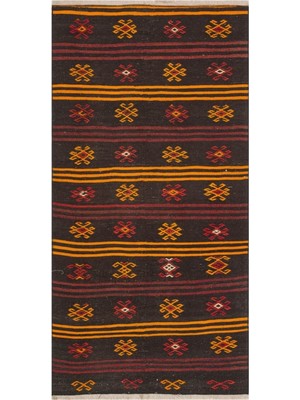 Grand Hedef Halı El Dokuma Sarı Kırmızı Çiçekli Desen Vintage Kilim