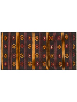 Grand Hedef Halı El Dokuma Sarı Kırmızı Çiçekli Desen Vintage Kilim