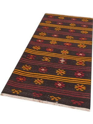 Grand Hedef Halı El Dokuma Sarı Kırmızı Çiçekli Desen Vintage Kilim