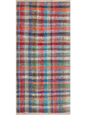 Grand Hedef Halı Eşsiz Anadolu El Dokuma Naturel Renk Kareli Desen Vintage Kilim