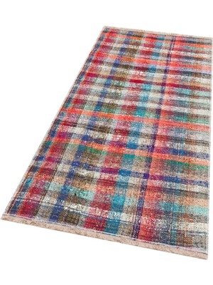 Grand Hedef Halı Eşsiz Anadolu El Dokuma Naturel Renk Kareli Desen Vintage Kilim