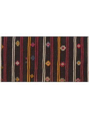 Grand Hedef Halı Gerçek El Dokuma Renkli Çizgili Vintage Kilim