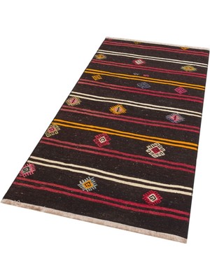 Grand Hedef Halı Gerçek El Dokuma Renkli Çizgili Vintage Kilim