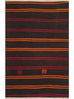 Grand Hedef Halı Anadolu El Dokuma Doğal Turuncu Rengi Çizgili Vintage Kilim