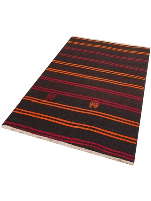 Grand Hedef Halı Anadolu El Dokuma Doğal Turuncu Rengi Çizgili Vintage Kilim