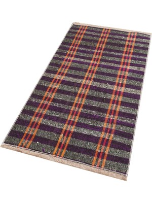 Grand Hedef Halı Anadolu El Dokuma Mor Grı Rengi Karışık Çizgili Vintage Kilim