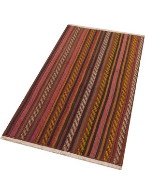 Grand Hedef Halı Anadolu El Dokuma Bakir Saı Çizgili Vintage Kilim