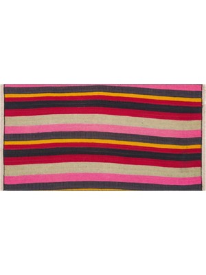 Grand Hedef Halı Eşsiz El Dokuma Pembe Sari Çizgili Vintage Kilim