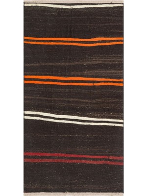 Grand Hedef Halı Eşsiz Anadolu El Dokuma Turuncu Renk Çizgili Vintage Kilim