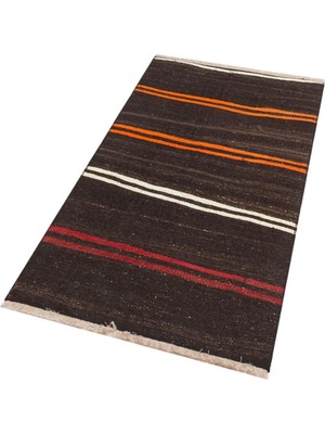 Grand Hedef Halı Eşsiz Anadolu El Dokuma Turuncu Renk Çizgili Vintage Kilim