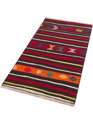 Grand Hedef Halı Özel Kırmızı Renk El Dokuma Vintage Kilim