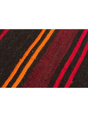 Grand Hedef Halı Gerçek El Dokuma Turuncu Kırmızı Renk Çizgili Vintage Kilim