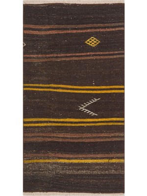 Grand Hedef Halı Gerçek El Dokuma Kahverengi Vintage Kilim