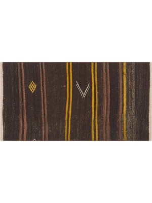 Grand Hedef Halı Gerçek El Dokuma Kahverengi Vintage Kilim