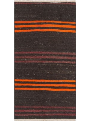 Grand Hedef Halı El Dokuma Turuncu Murdum Rengi Çizgili Vintage Kilim