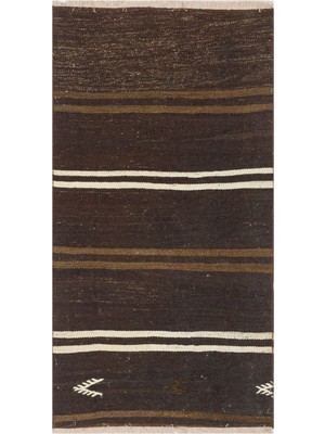 Grand Hedef Halı Anadolu El Dokuma Koyu Kahverengi Vintage Kilim