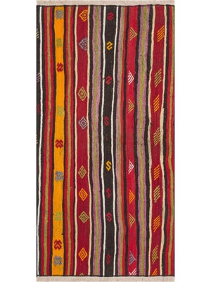 Grand Hedef Halı Gerçek El Dokuma Kırmızı Renk Vintage Kilim